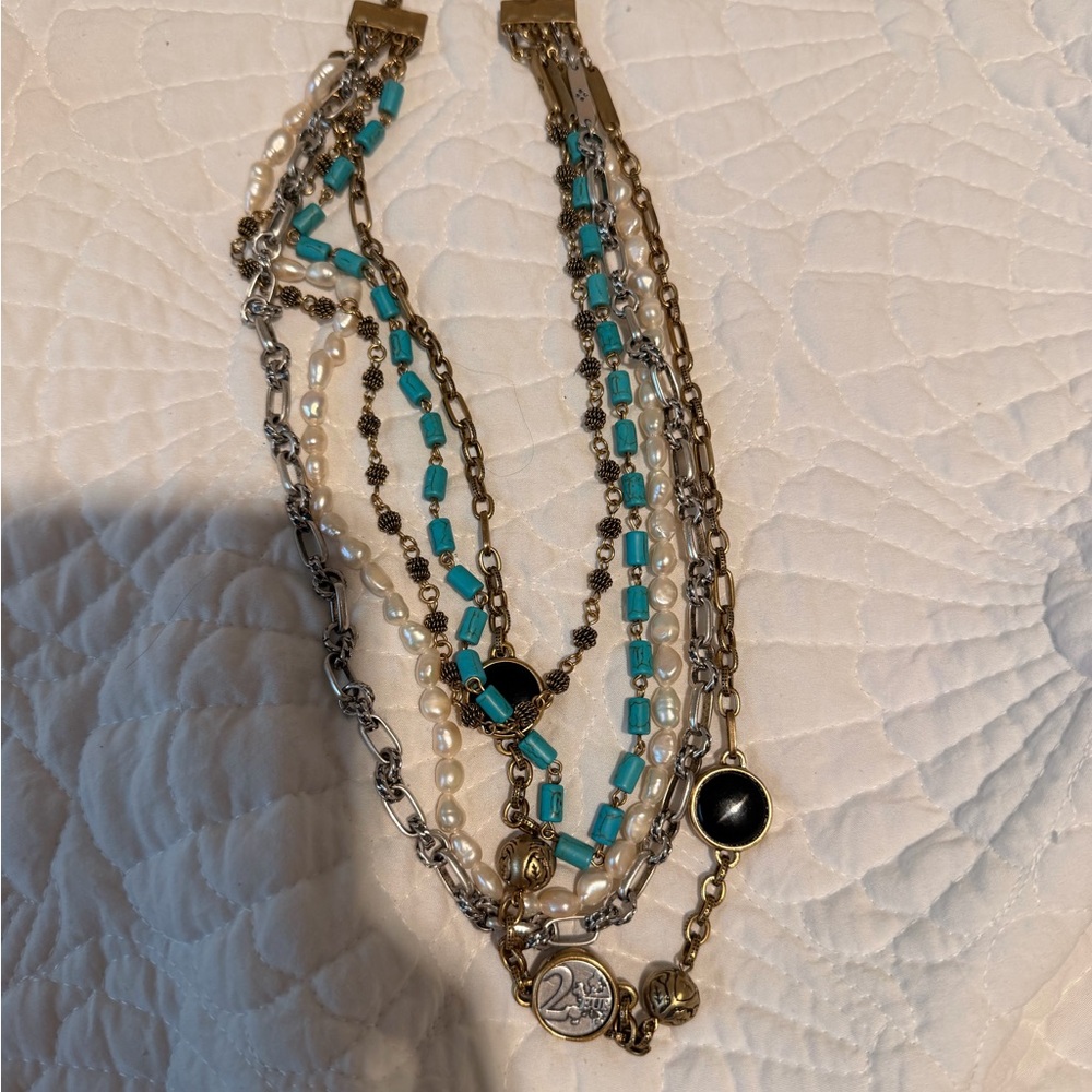 Patricia Nash Multi-Layered Necklace Turquoise, Black, Pearl and Silver Accents